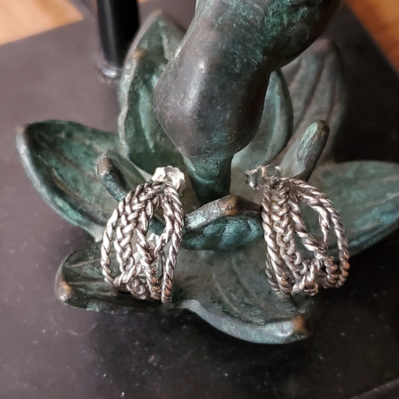 ISRAEL LIRM Sterling Woven J-Shaped Post Earrings - Picture 5 of 11